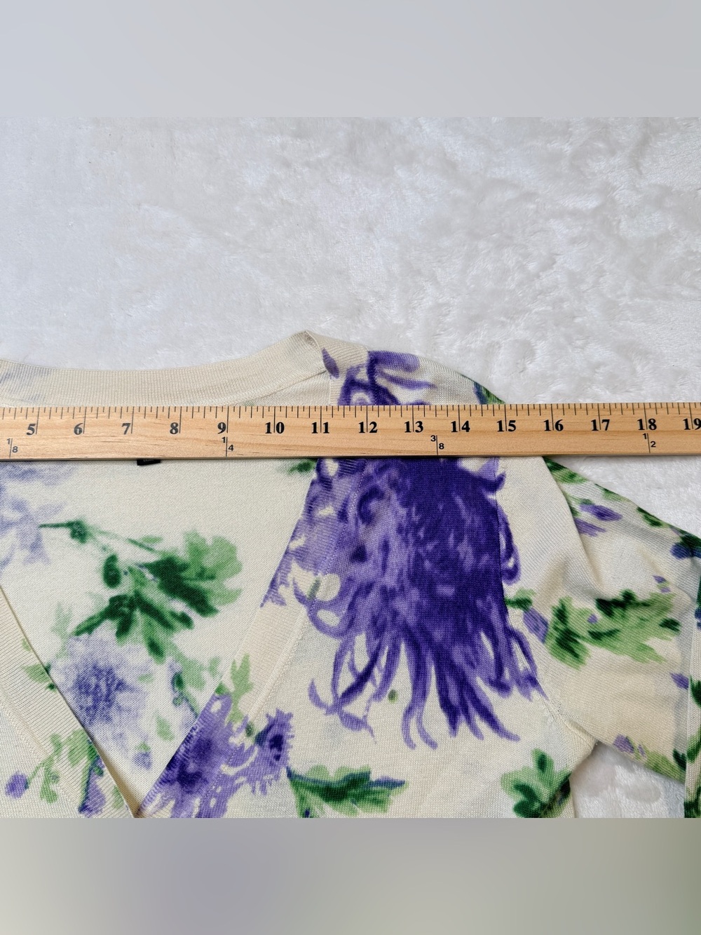 Talbots Cream Sweater with lavender Floral and Green Leaf pattern. silk,cotton, - Picture 9 of 9